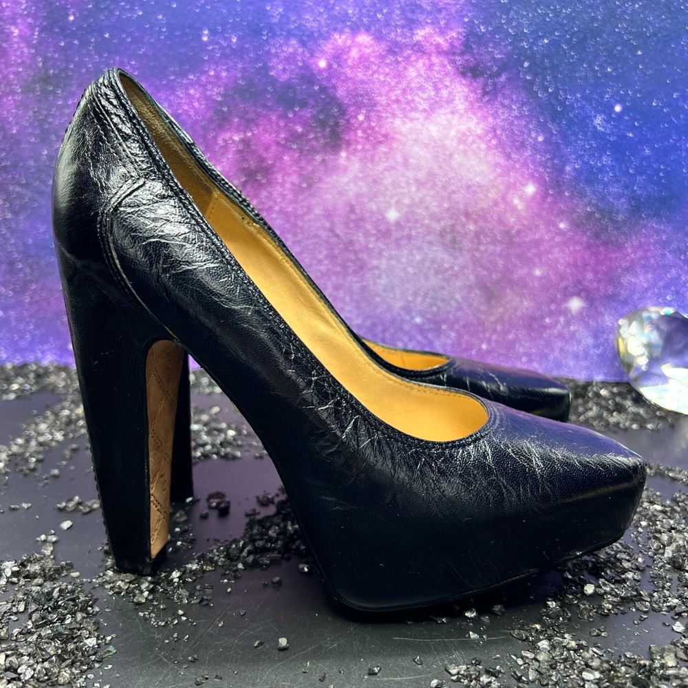 L.A.M.B. Black Leather Heels
